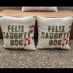 Feliz Naughty Dog Throw Pillows